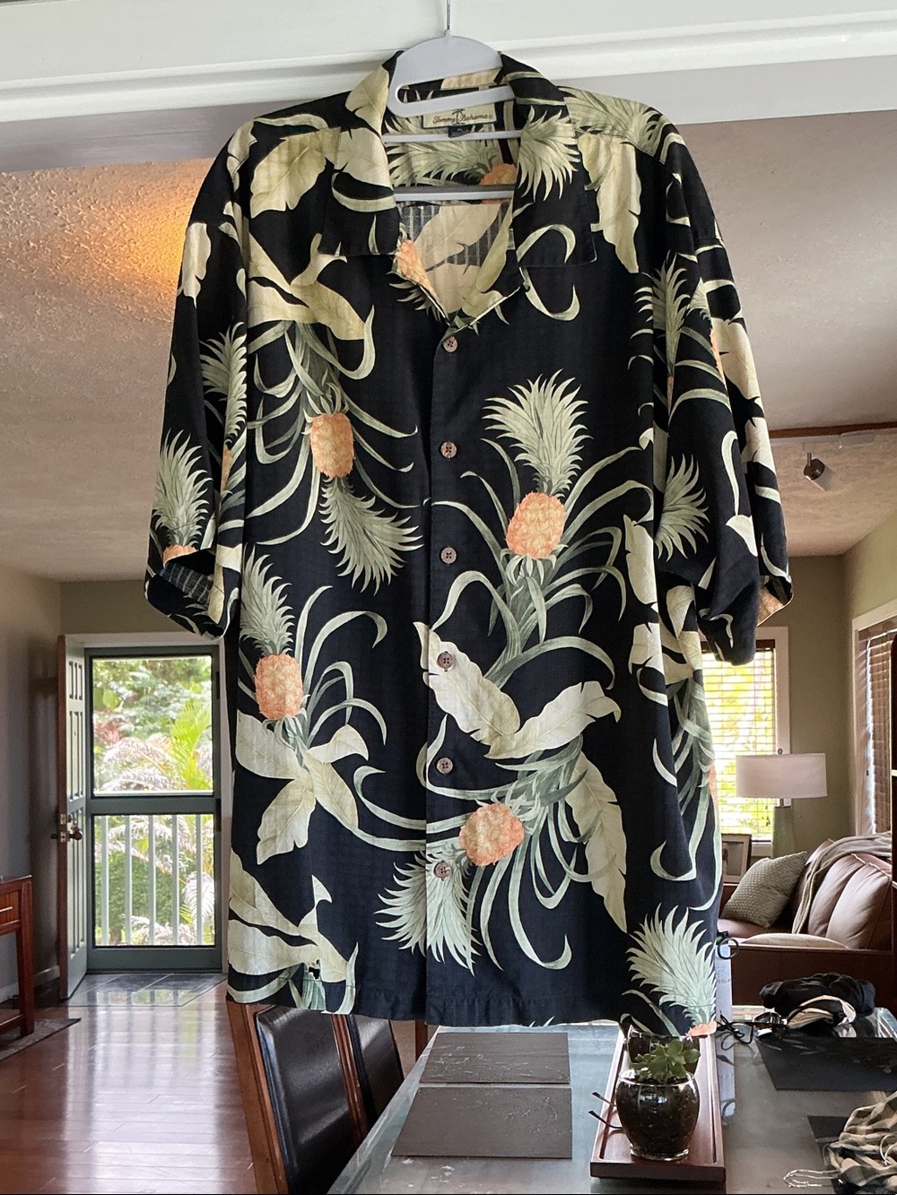 Tommy Bahama Black Pineapple Print Short-Sleeve Camp Shirt